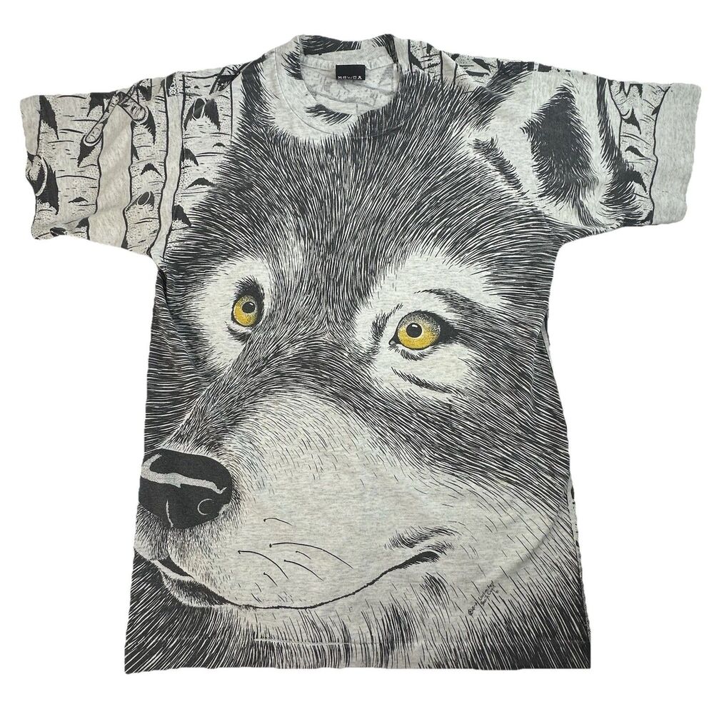 VTG 90s All Over Wolf Graphic Tee Size M Art Unlimited Single Stitch USA Made
